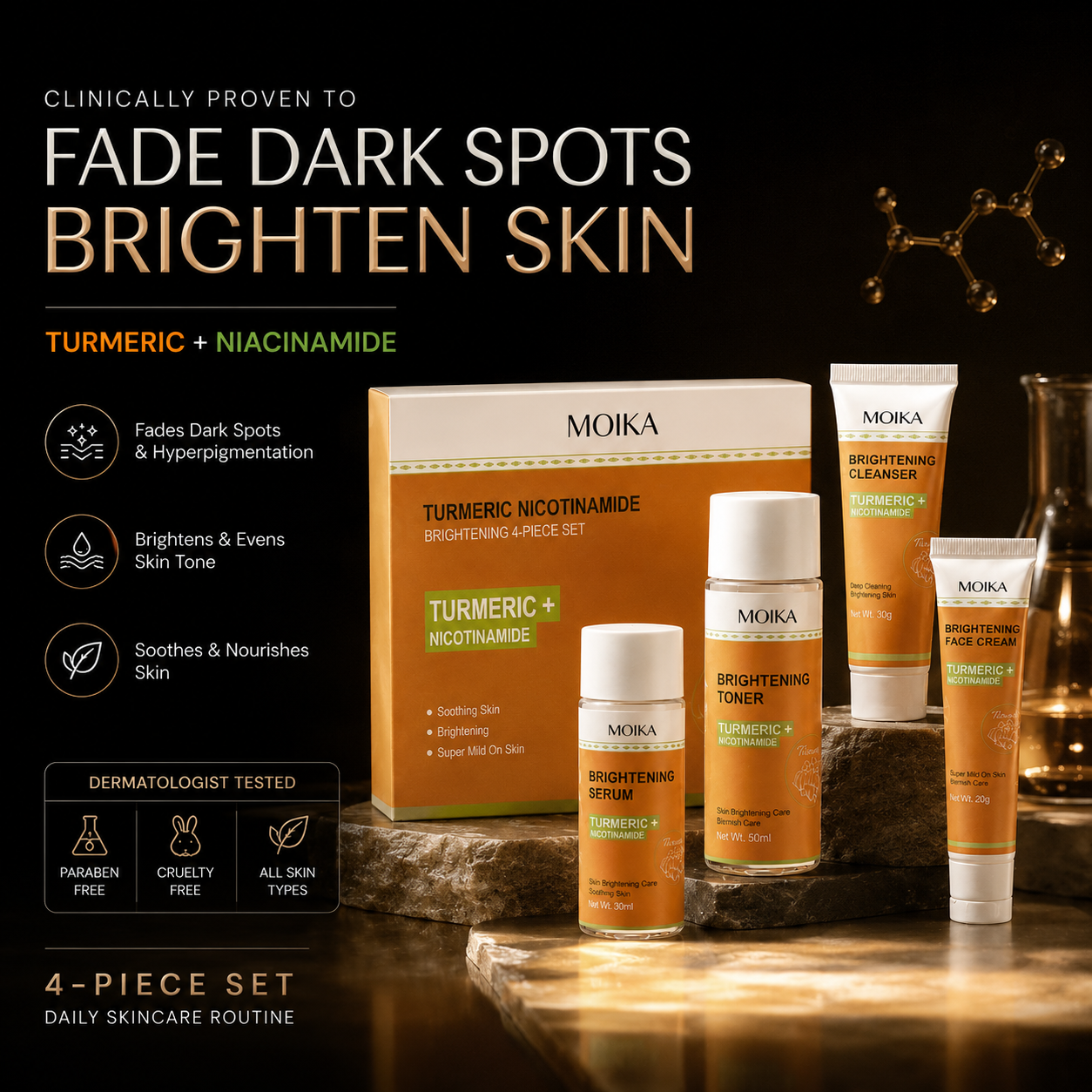 Nicotinamide Skincare Set (4-Piece) | Dark Spot Corrector, Glow & Soothing Face Kit for Uneven Skin Tone